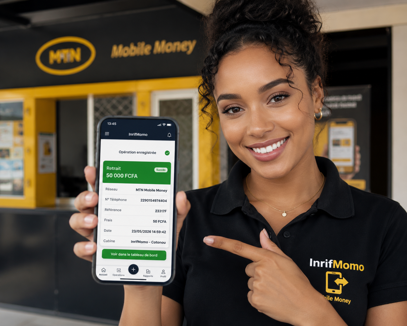Cabines Mobile Money MTN Moov Celtiis avec agents africains