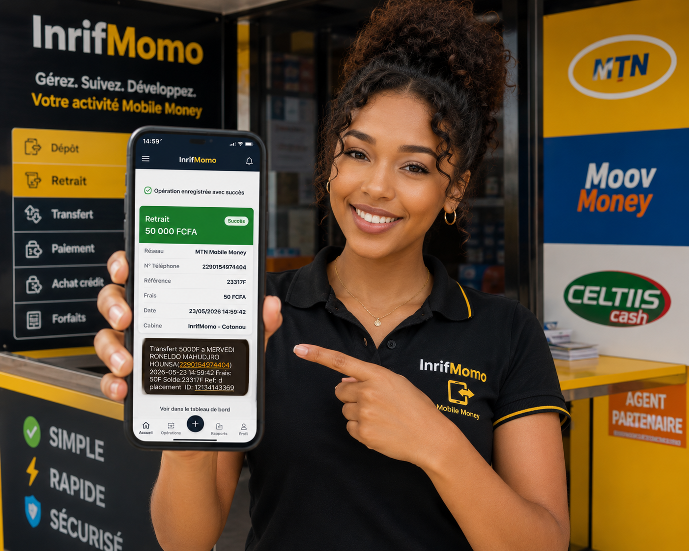 Agent photographiant une opération Mobile Money